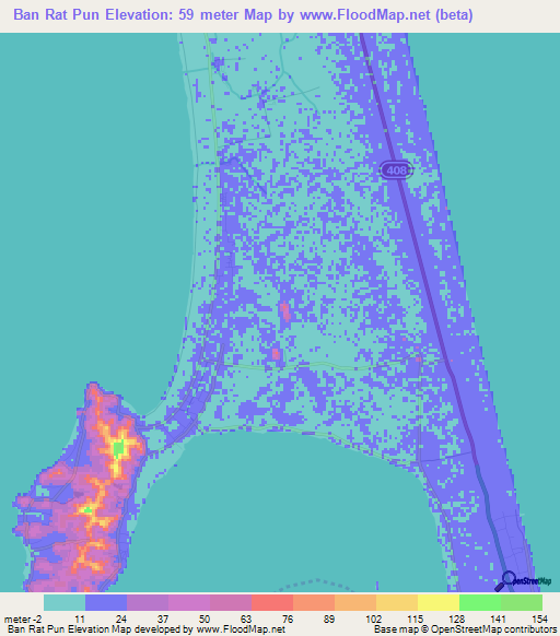 Ban Rat Pun,Thailand Elevation Map
