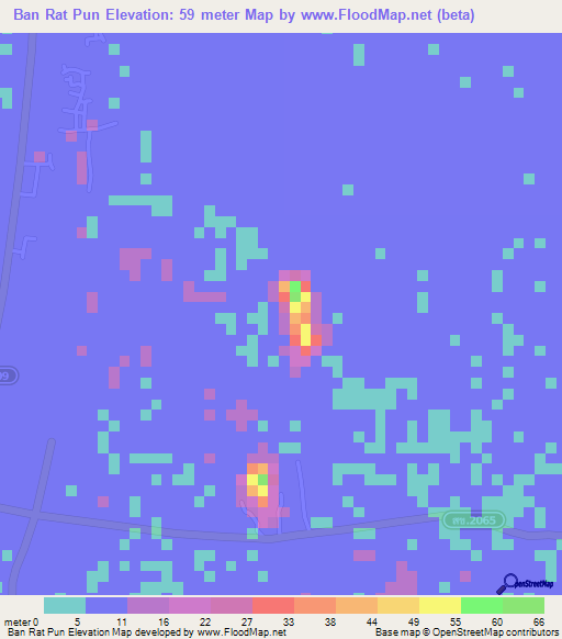 Ban Rat Pun,Thailand Elevation Map