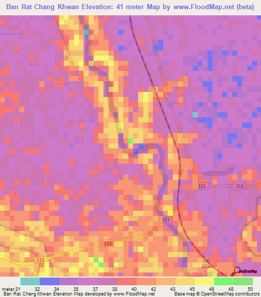 Ban Rat Chang Khwan,Thailand Elevation Map