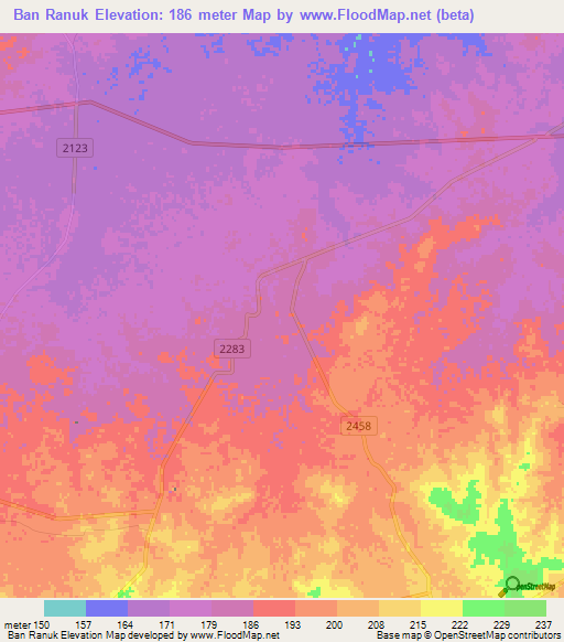 Ban Ranuk,Thailand Elevation Map