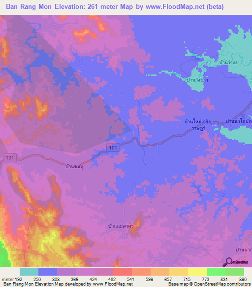 Ban Rang Mon,Thailand Elevation Map