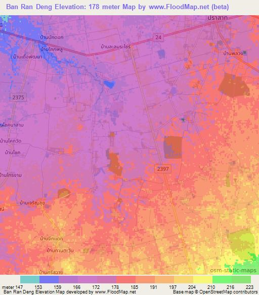 Ban Ran Deng,Thailand Elevation Map