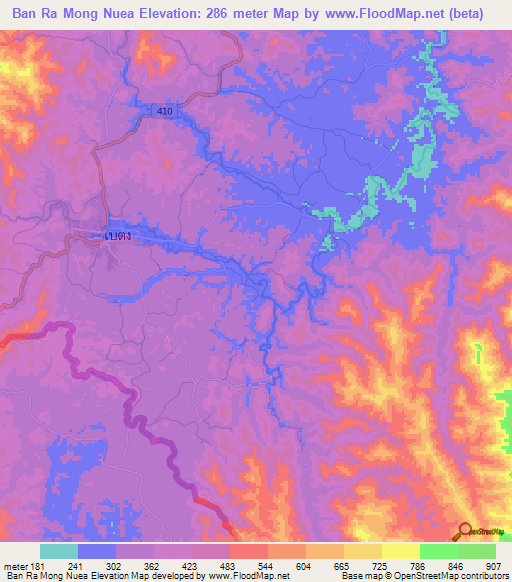 Ban Ra Mong Nuea,Thailand Elevation Map