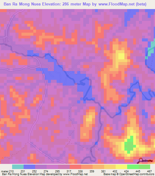 Ban Ra Mong Nuea,Thailand Elevation Map