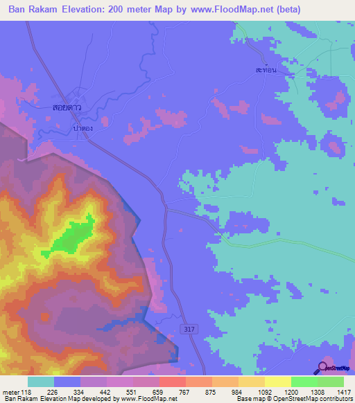 Ban Rakam,Thailand Elevation Map