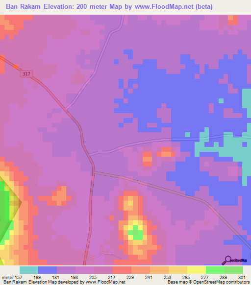 Ban Rakam,Thailand Elevation Map