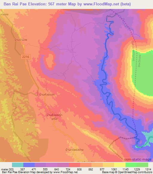 Ban Rai Pae,Thailand Elevation Map