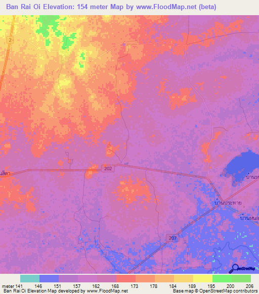 Ban Rai Oi,Thailand Elevation Map