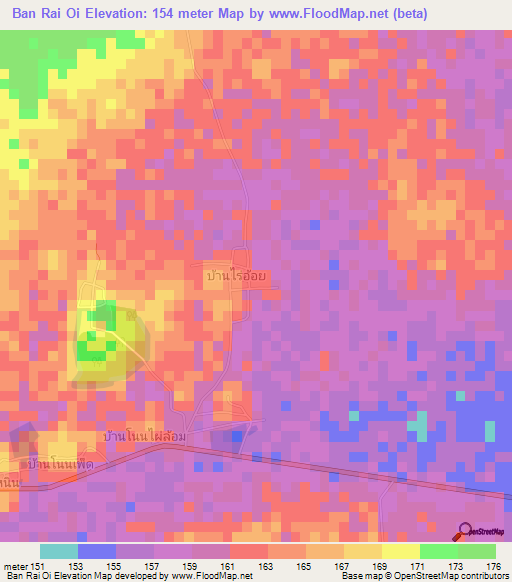 Ban Rai Oi,Thailand Elevation Map