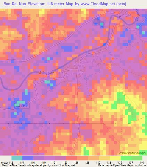 Ban Rai Nua,Thailand Elevation Map