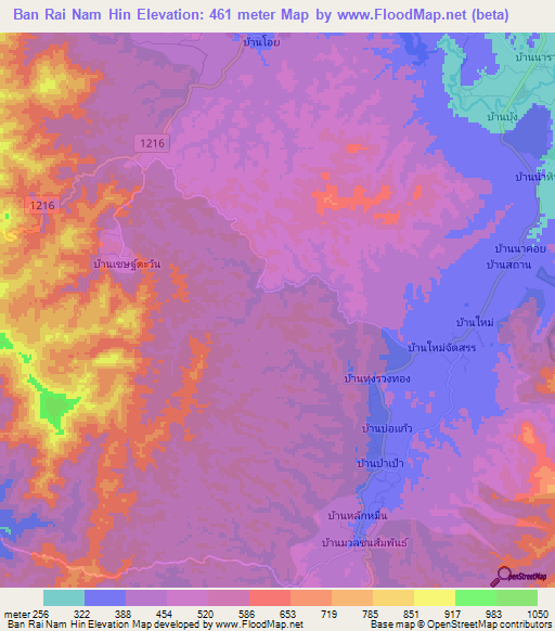 Ban Rai Nam Hin,Thailand Elevation Map