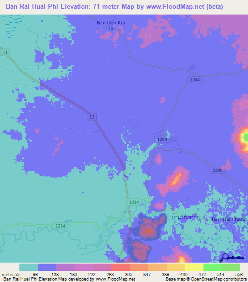 Ban Rai Huai Phi,Thailand Elevation Map