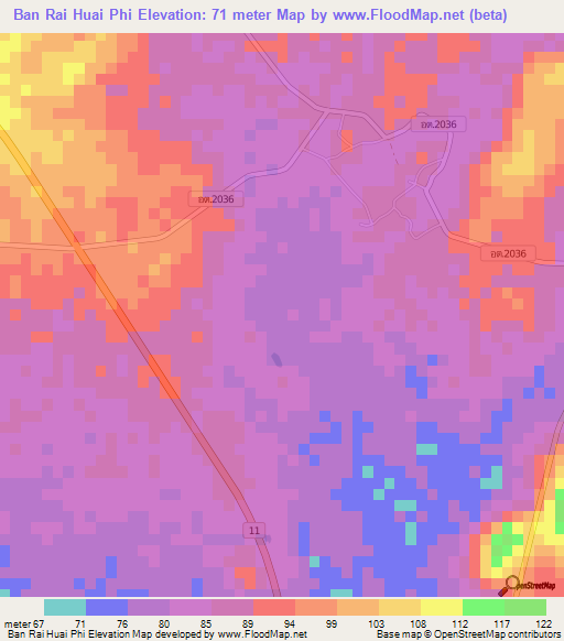 Ban Rai Huai Phi,Thailand Elevation Map