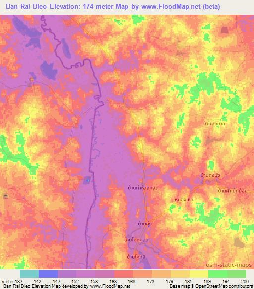Ban Rai Dieo,Thailand Elevation Map