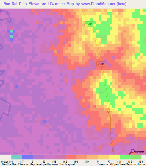 Ban Rai Dieo,Thailand Elevation Map