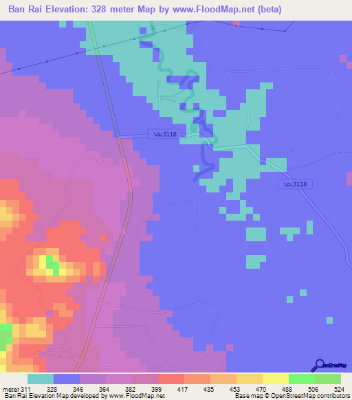 Ban Rai,Thailand Elevation Map