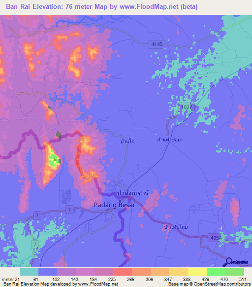 Ban Rai,Thailand Elevation Map