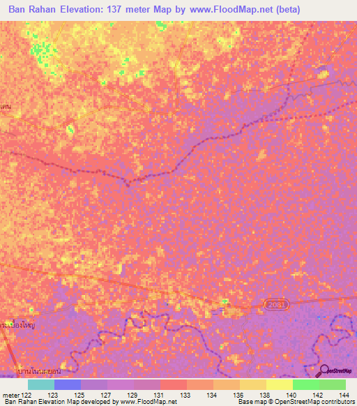 Ban Rahan,Thailand Elevation Map