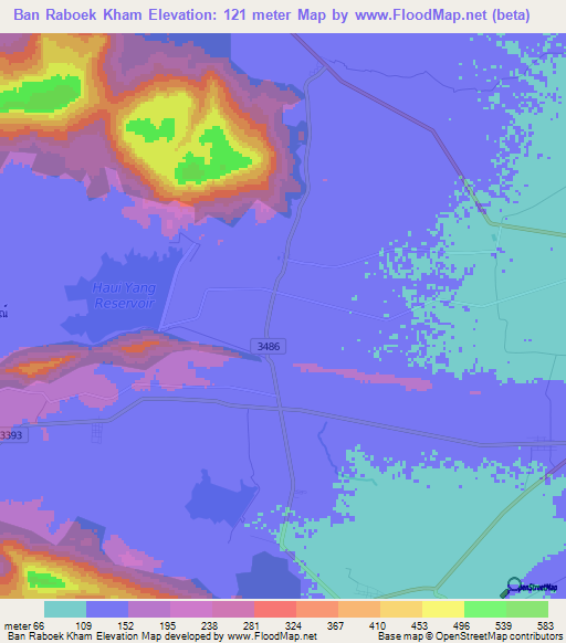 Ban Raboek Kham,Thailand Elevation Map