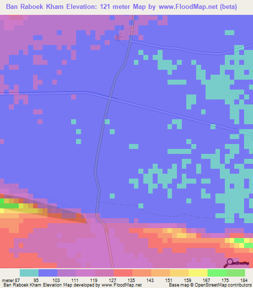 Ban Raboek Kham,Thailand Elevation Map