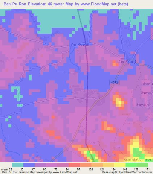 Ban Pu Ron,Thailand Elevation Map