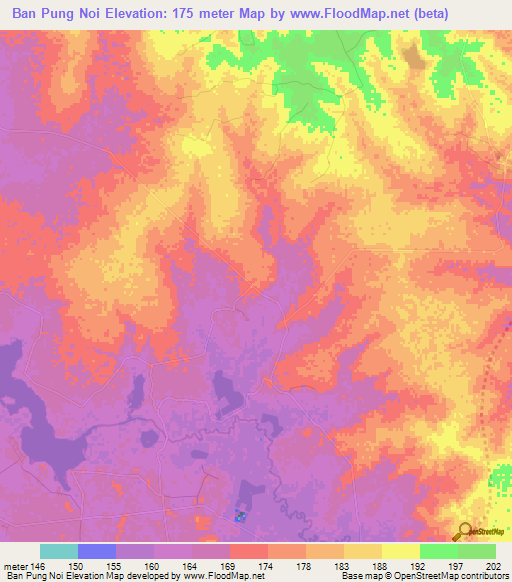 Ban Pung Noi,Thailand Elevation Map