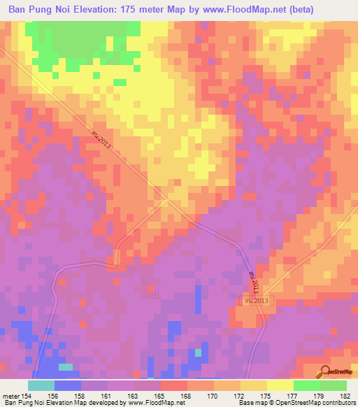Ban Pung Noi,Thailand Elevation Map