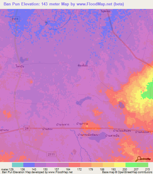 Ban Pun,Thailand Elevation Map