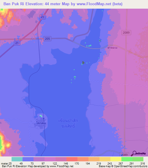 Ban Puk Ri,Thailand Elevation Map