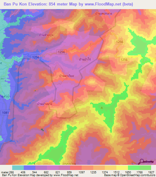 Ban Pu Kon,Thailand Elevation Map