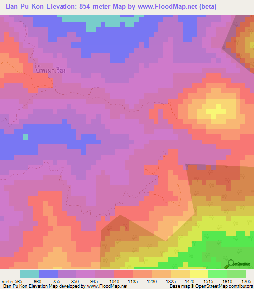 Ban Pu Kon,Thailand Elevation Map