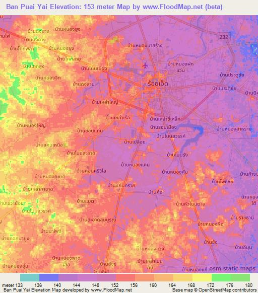 Ban Puai Yai,Thailand Elevation Map