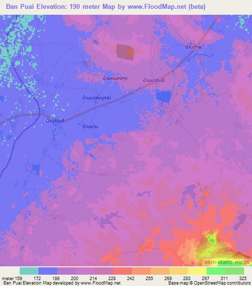 Ban Puai,Thailand Elevation Map