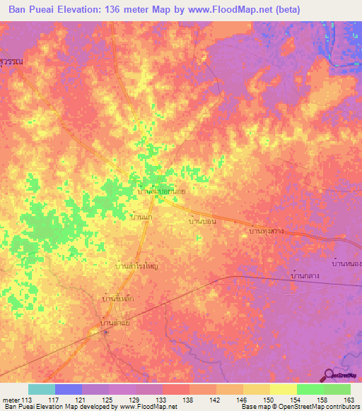 Ban Pueai,Thailand Elevation Map