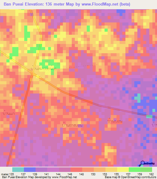 Ban Pueai,Thailand Elevation Map