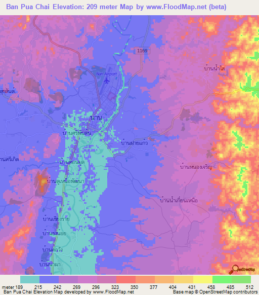 Ban Pua Chai,Thailand Elevation Map