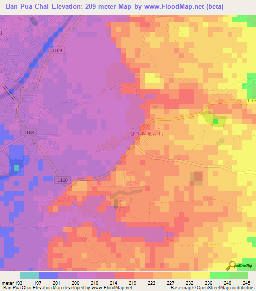 Ban Pua Chai,Thailand Elevation Map