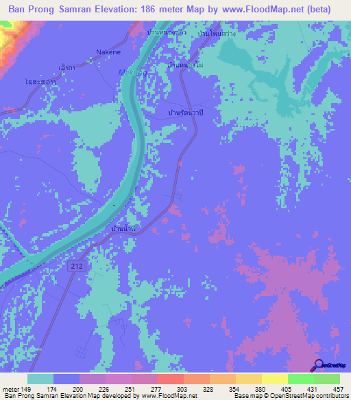 Ban Prong Samran,Thailand Elevation Map