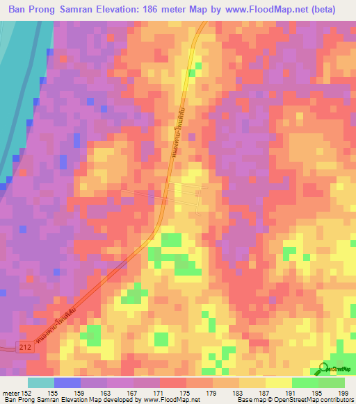 Ban Prong Samran,Thailand Elevation Map