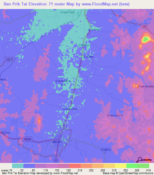 Ban Prik Tai,Thailand Elevation Map