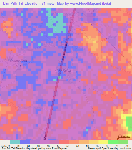 Ban Prik Tai,Thailand Elevation Map
