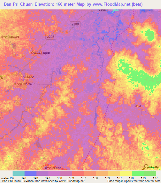 Ban Pri Chuan,Thailand Elevation Map
