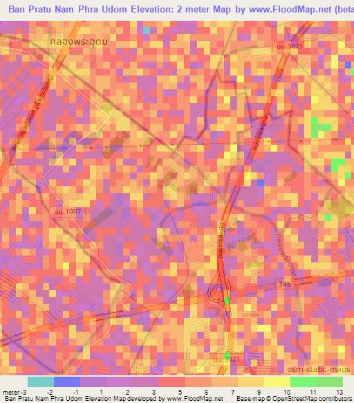 Ban Pratu Nam Phra Udom,Thailand Elevation Map