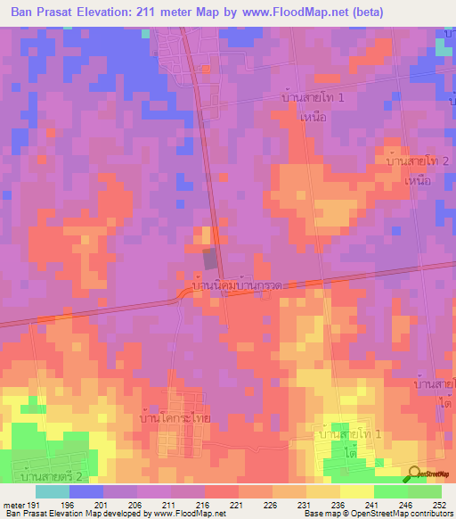 Ban Prasat,Thailand Elevation Map