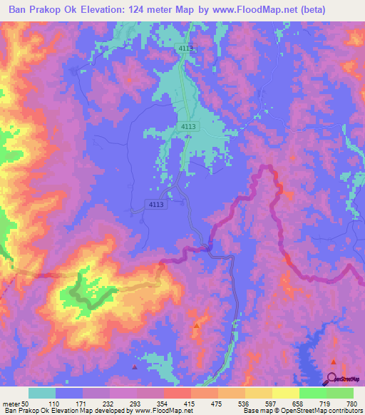 Ban Prakop Ok,Thailand Elevation Map
