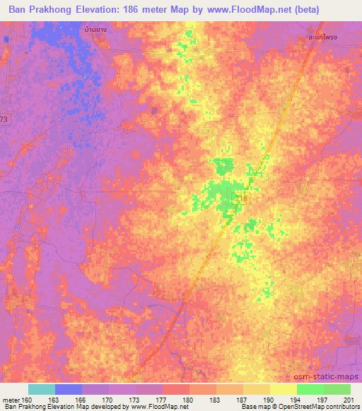 Ban Prakhong,Thailand Elevation Map