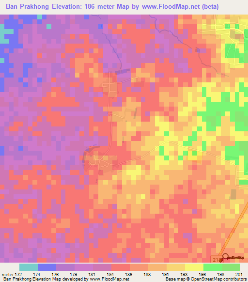 Ban Prakhong,Thailand Elevation Map