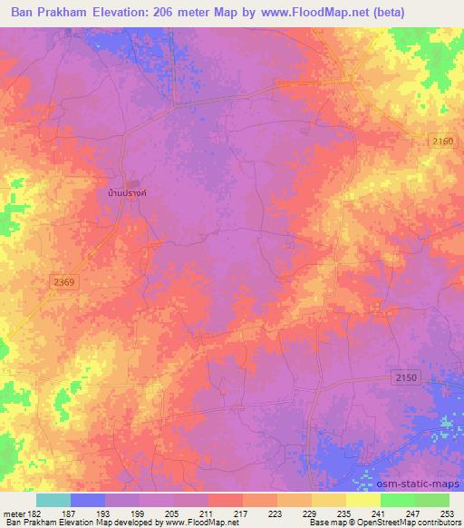 Ban Prakham,Thailand Elevation Map