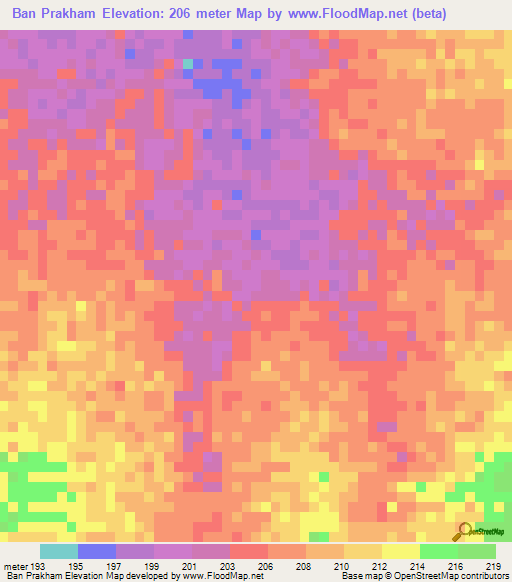 Ban Prakham,Thailand Elevation Map