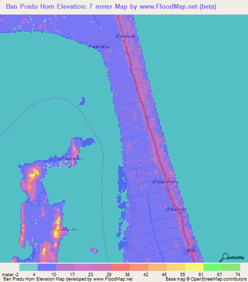 Ban Pradu Hom,Thailand Elevation Map